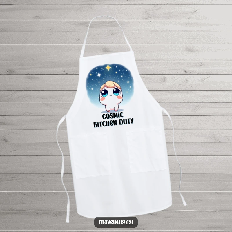 Funny Apron: A character with wide eyes looking up at a star-filled sky, perfect for culinary adventures under the night sky.