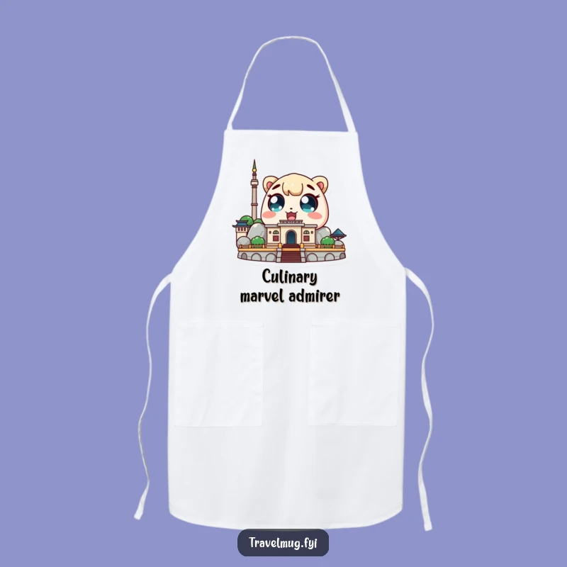 Funny Kawaii Tourist Apron: Amazed Landmark Style, Hilarious Travel Gift!
