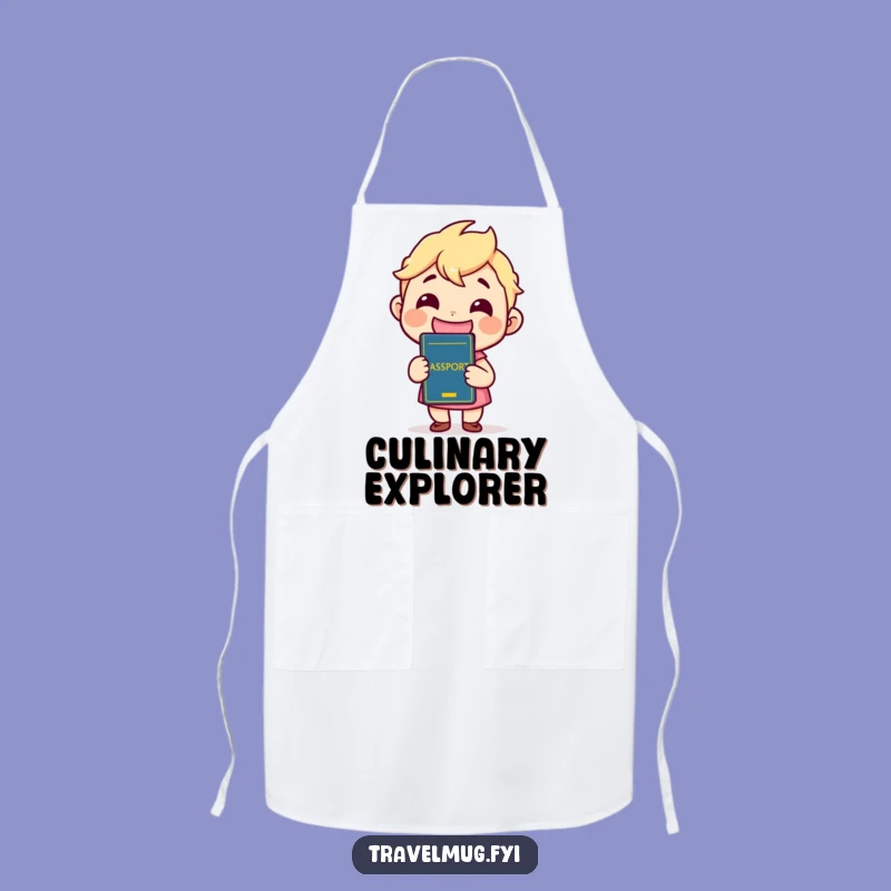 Cook up some travel-inspired fun with this funny apron featuring a kawaii character beaming with a huge grin while holding their passport. Keep clean while dreaming of destinations.