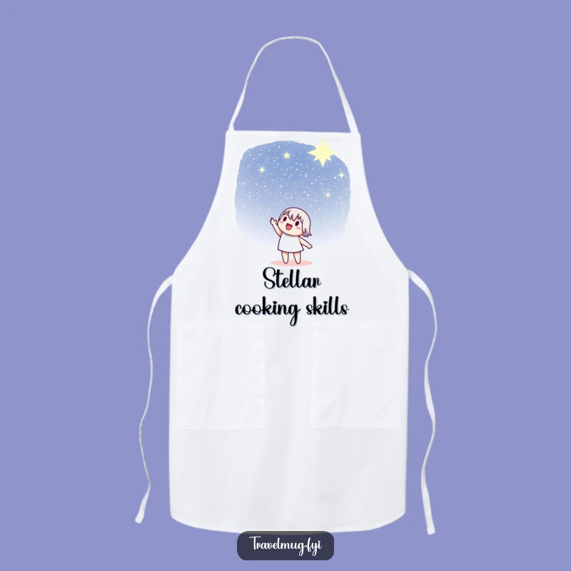 Funny Stargazer Apron: Character pointing at sky, a practical funny gift for kitchen astronomers.