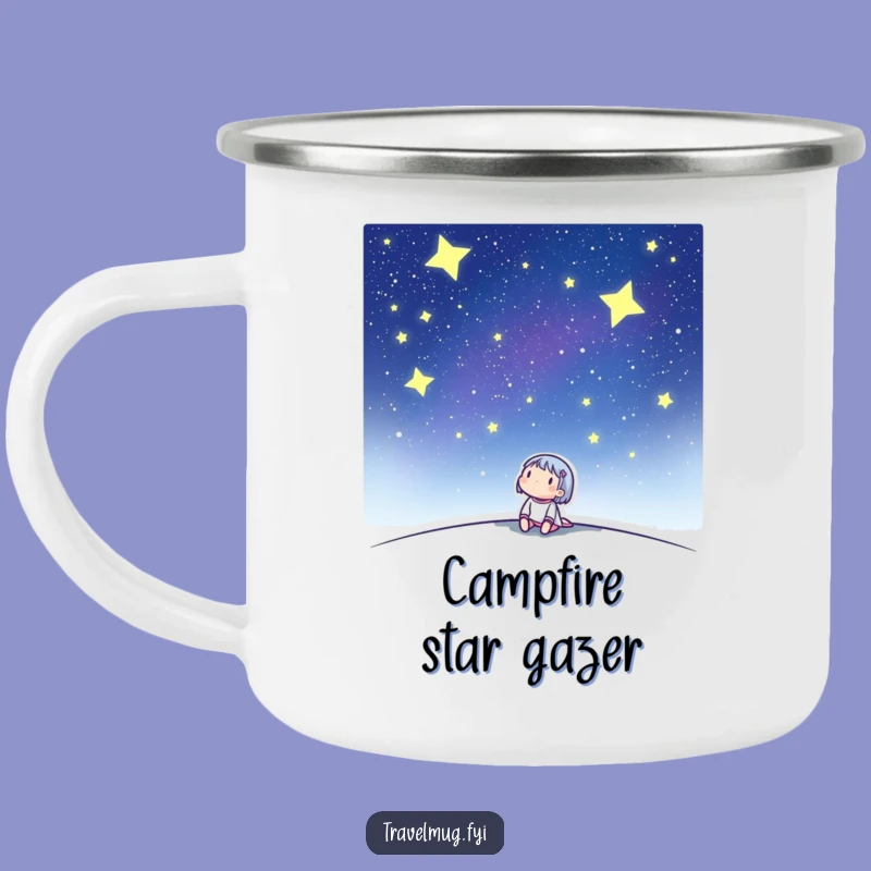 Funny 'Camp Star Gazer' Camping Mug: Character's Night Sky Adventure