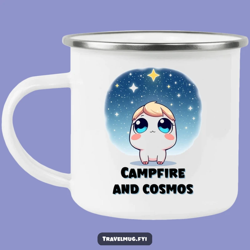 Funny Camping Mug: Wide-Eyed Character Views Starry Sky, Rugged Funny Dreamer Gift!