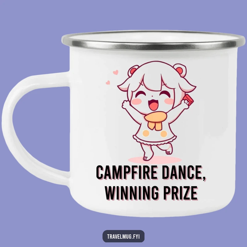 Funny Kawaii Souvenir Camping Mug: Happy Dance Adventure, Hilarious Outdoor Gift!