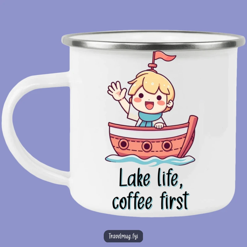 Funny Waving Boat Smile Camping Mug - Hilarious Companion for Outdoor Escapes