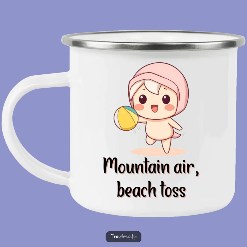 Funny Kawaii Beach Camping Mug: Playful Toss Adventure, Hilarious Outdoor Gift!