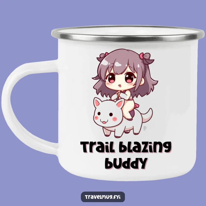 Enjoy your adventures with this funny camping mug. A cute character and their playful creature make every sip a joyous occasion.