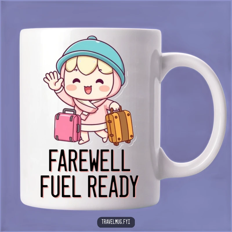 Funny Farewell Tour Mug: Waving Kawaii Traveler, Perfect Funny Gift!