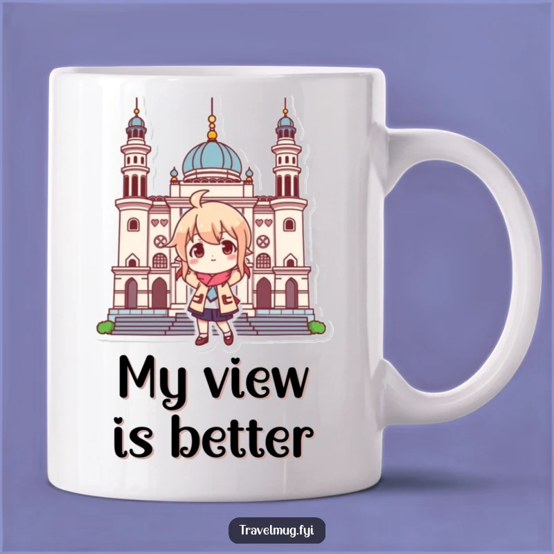 Funny Landmark Posing Character Mug: The Perfect Travel Humor Gift
