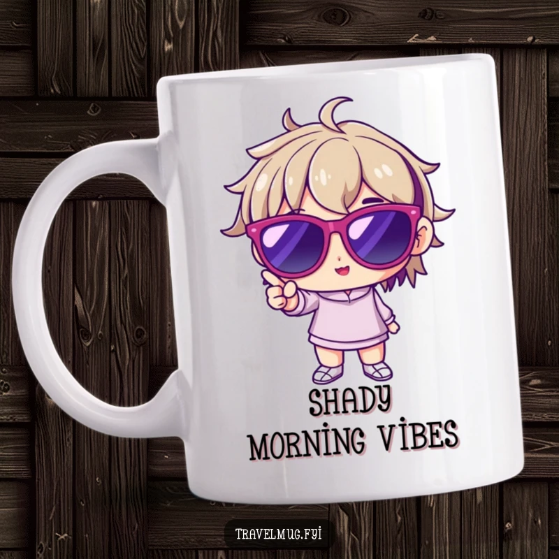 Funny mug of a character wearing oversized sunglasses, striking a confident and sassy pose, radiating confidence and attitude.