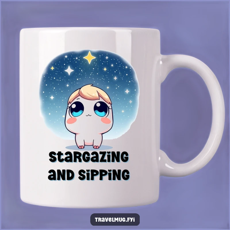 Funny Stargazing Mug: Wide-Eyed Character Admires Starry Sky, Perfect Funny Gift!