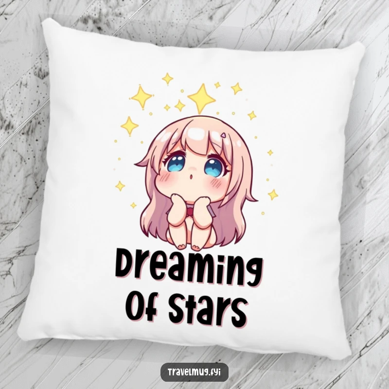 Funny pillow with a character gazing in wonder at a constellation, offering soft, humorous decor for space enthusiasts.