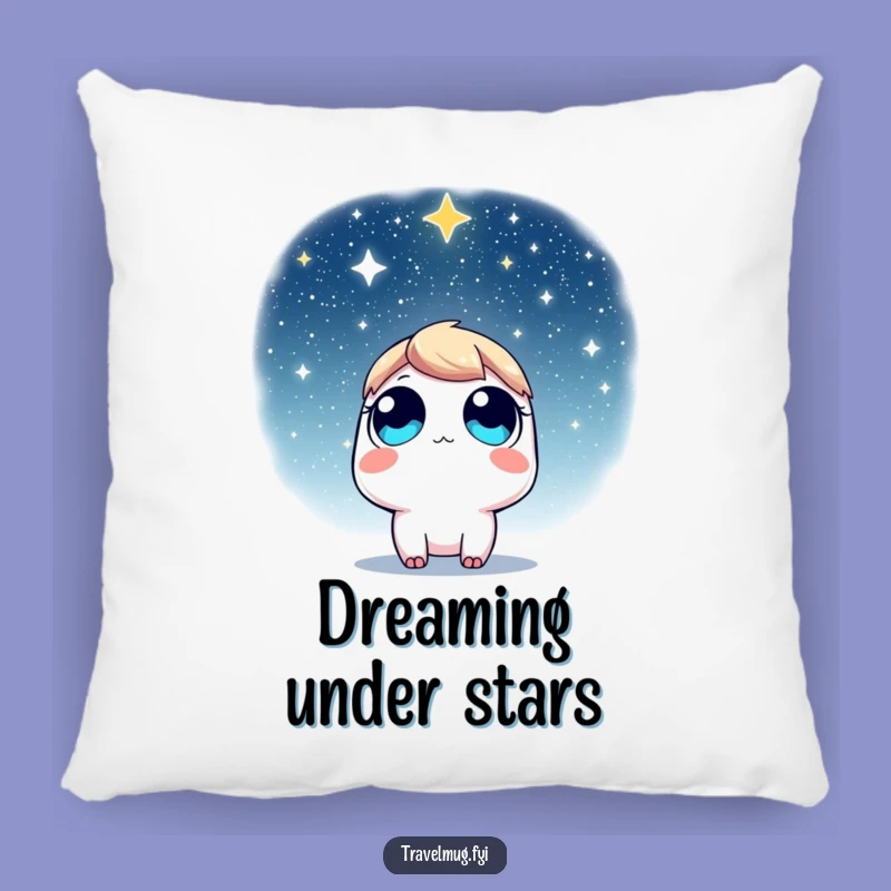 Funny Pillow: Wide-Eyed Character Views Starry Sky, Comfy Funny Dreamer Gift!
