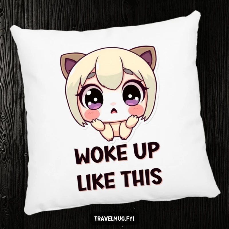 Funny pillow featuring a cute character with comically wide, surprised eyes, ideal for adding a humorous touch to any seating.