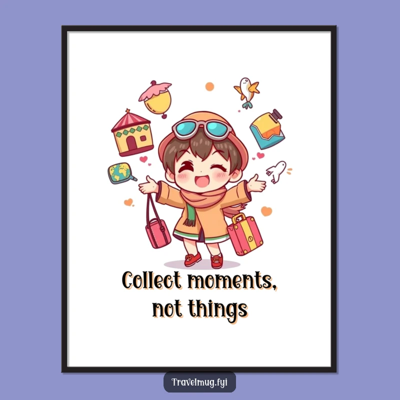 Funny Traveler Character Digital Print: Juggling Souvenirs Art Gift
