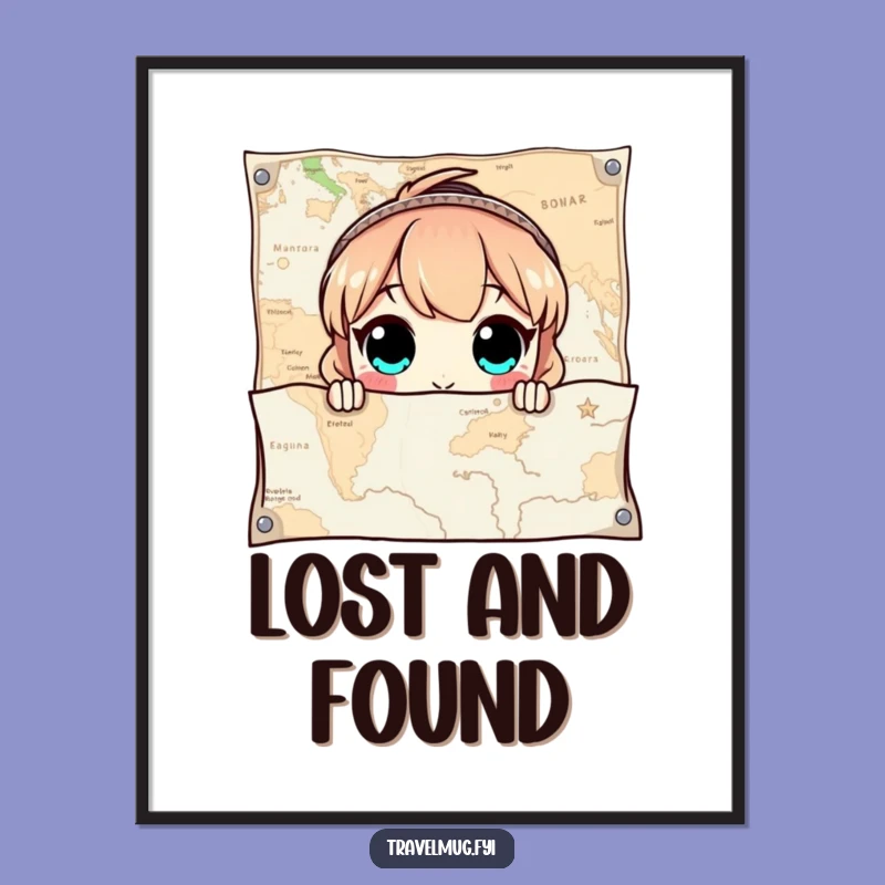 Funny Digital Art: Map Peeking Character, Instant Adventure Decor