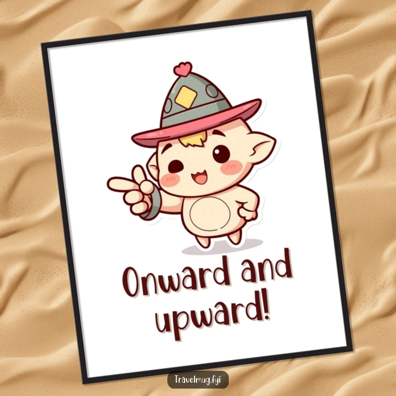 Funny Digital Art Print: A character wearing a jaunty hat enthusiastically pointing forward, perfect for printable wall art and inspiration.