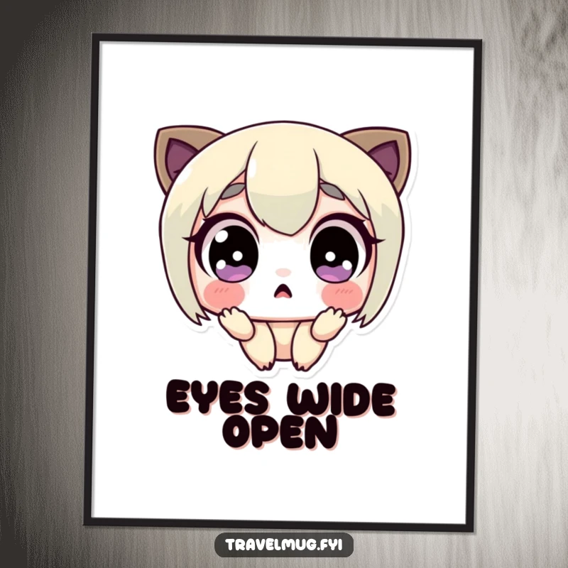 Funny digital art print of a cute character with massive, surprised eyes, capturing a moment of pure, comical shock.