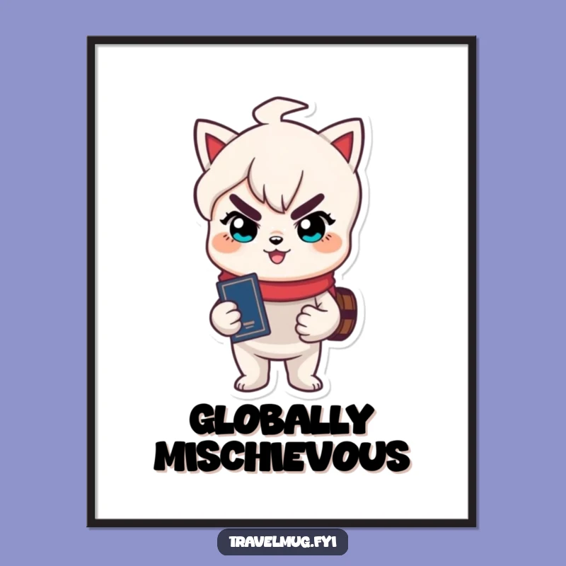 Downloadable adventure awaits! This funny digital art print features a character with a passport and a mischievous grin. Instantly inspiring.