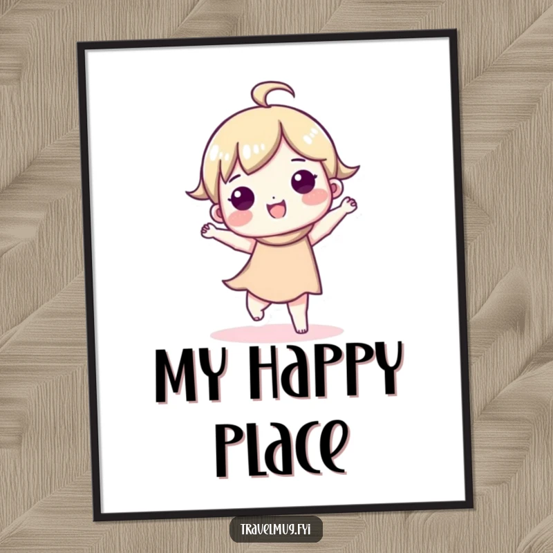 Funny digital art print of a cute character performing an energetic, happy dance, perfect for immediate cheerful wall decor.