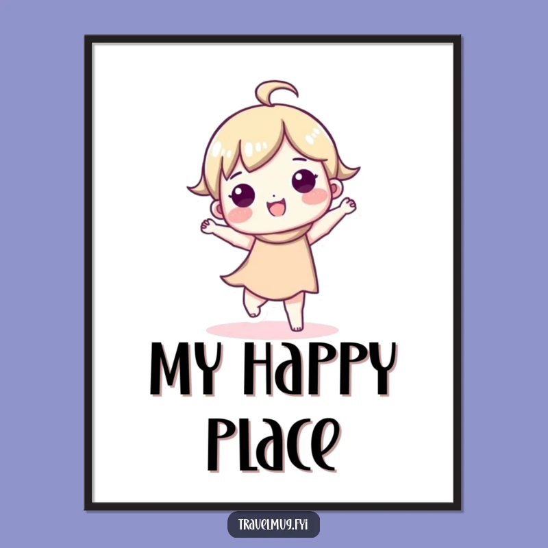 Instantly add a burst of happiness to your walls with this funny digital print. It features a cute character dancing with glee.