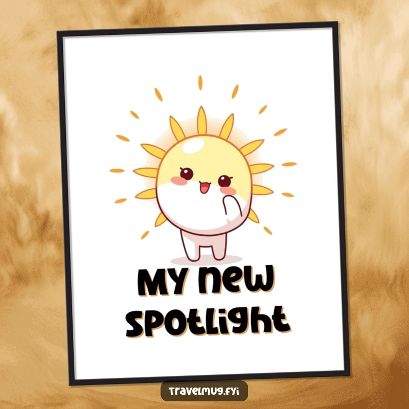 Funny Digital Art Print of a character joyfully pointing at a luminous sun, creating a warm and optimistic visual.