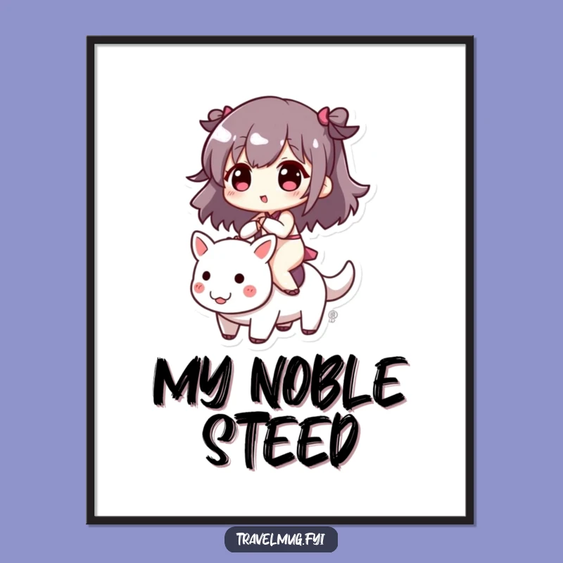 Funny Cute Character Riding Playful Creature Print - Instant Humorous Wall Decor