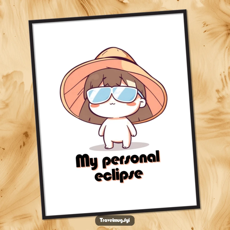 Funny sun hat character digital art print, a humorous illustration of a character wearing a giant sun hat, perfect for instant wall decor.