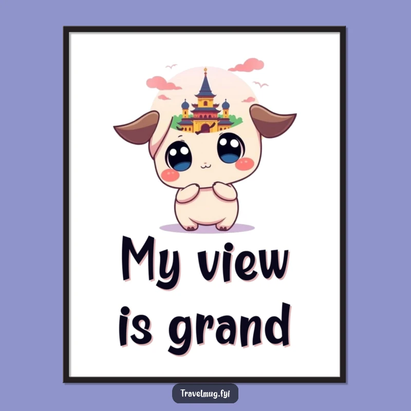 Funny Kawaii Landmark Digital Art: Wide-Eyed Wanderer Print, Instant Gift