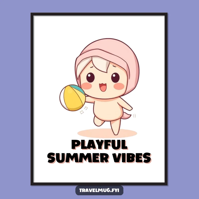 Funny Kawaii Beach Digital Art: Playful Toss Joy, Instant Funny Decor!
