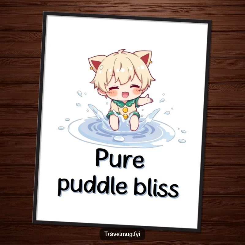 Funny Digital Art Print: A character is playfully splashing in a small, sparkling puddle, radiating pure joy.