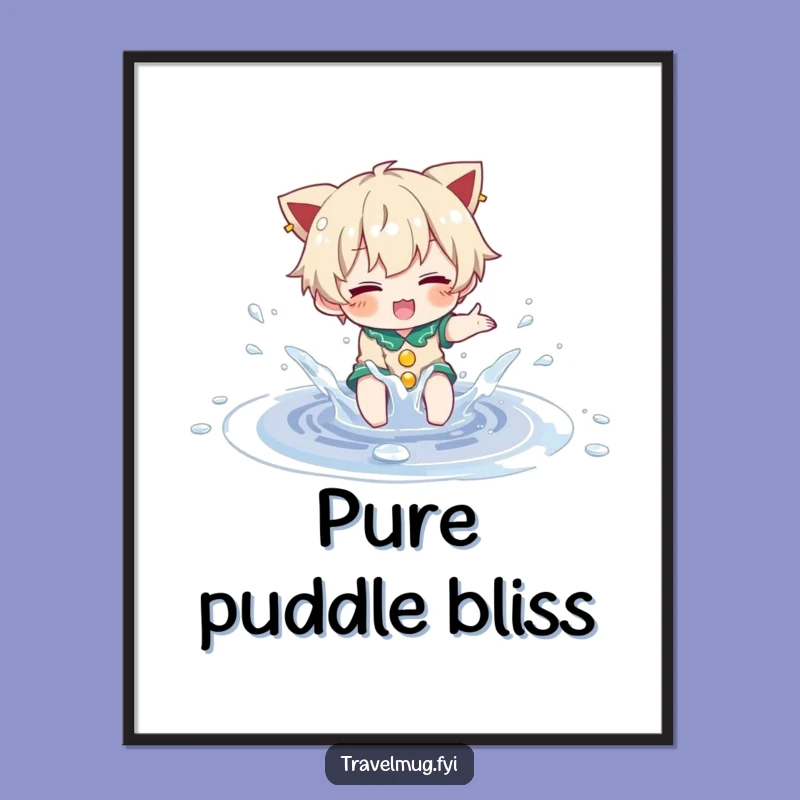 Funny Puddle Play Digital Art: Character splashing, a printable funny gift for instant joy.