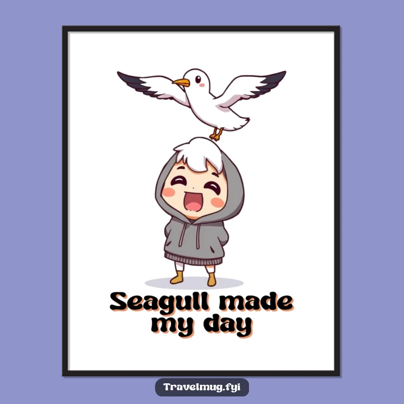 Funny Seagull Surprise Digital Art: Printable Startled Character, Instant Download Gift