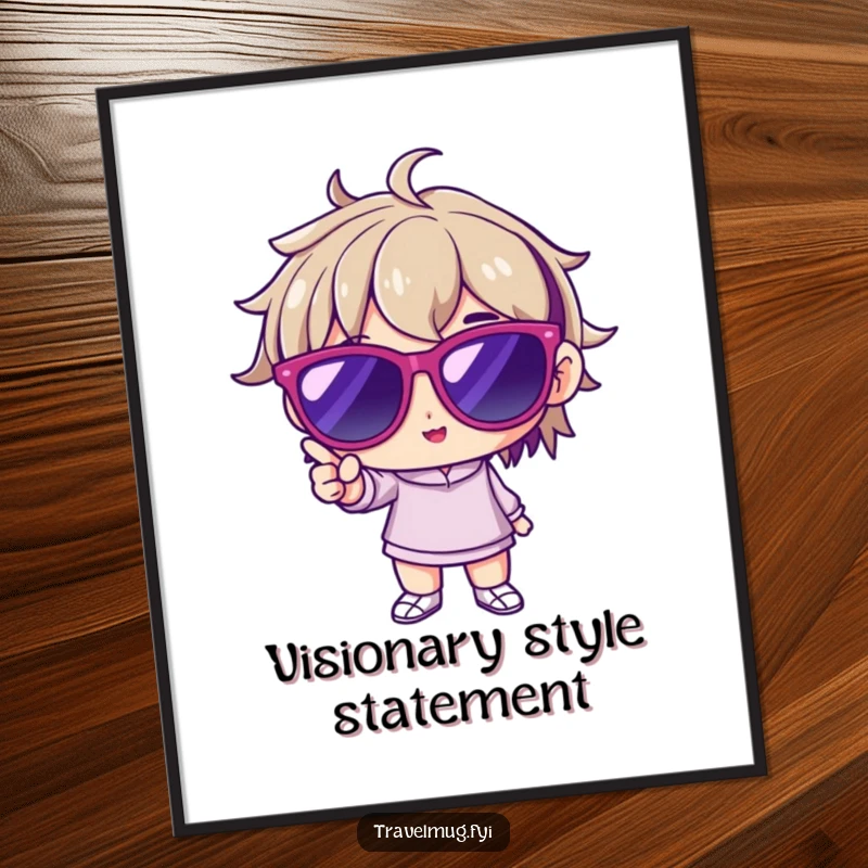 Funny digital art print of a character wearing oversized sunglasses, striking a confident pose, perfect for downloadable stylish wall decor.