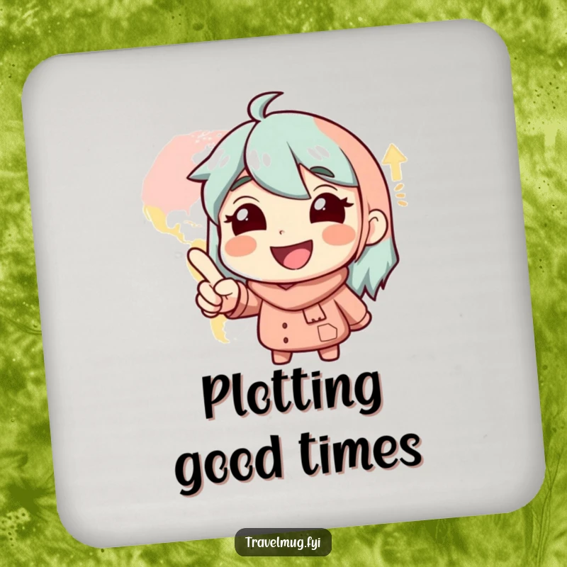 Funny Coaster: A smiling character points at a map with glee, bringing adventure to your drinks.