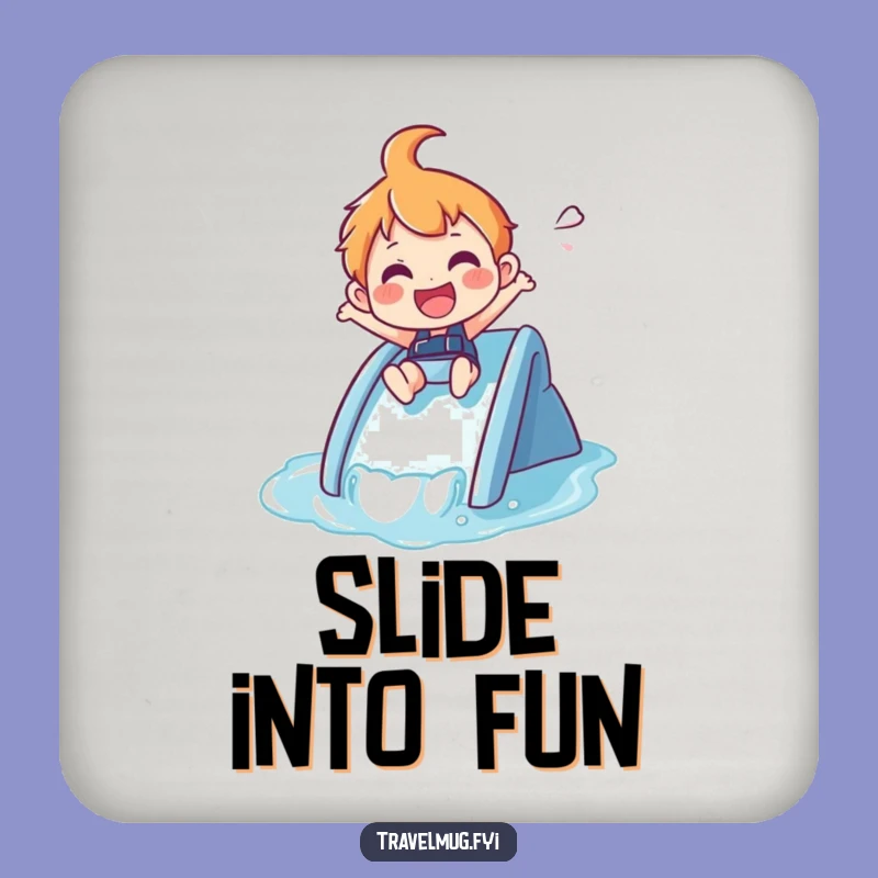 Funny Coaster Set: Water Slide Joy - Protect Surfaces Funny Gift!