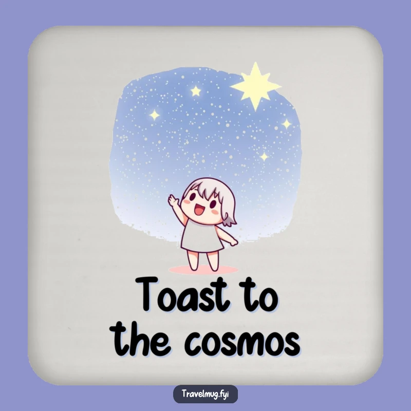 Funny Star Coaster: Character pointing at sky, a unique funny gift for table protection.