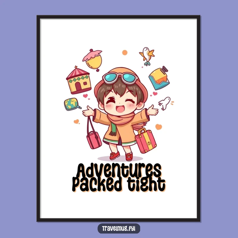 Funny Traveler Character Poster: Juggling Souvenirs Art Gift