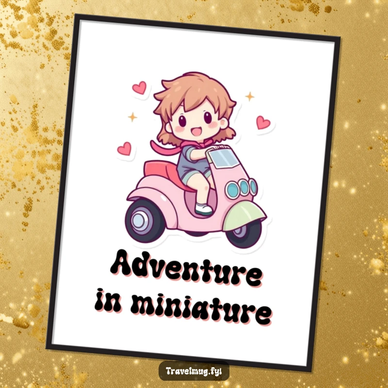 Funny poster depicting a character happily riding a small, whimsical vehicle, creating a scene of pure delight and carefree adventure.