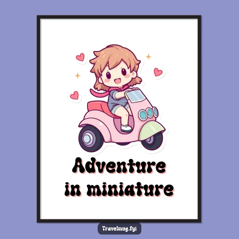 Funny Adventurer Poster: Character Riding Vehicle, Whimsical Wall Art
