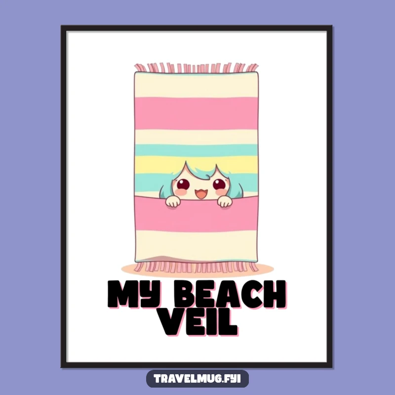 Funny Beach Towel Art Poster - Exciting Character Peek Decor