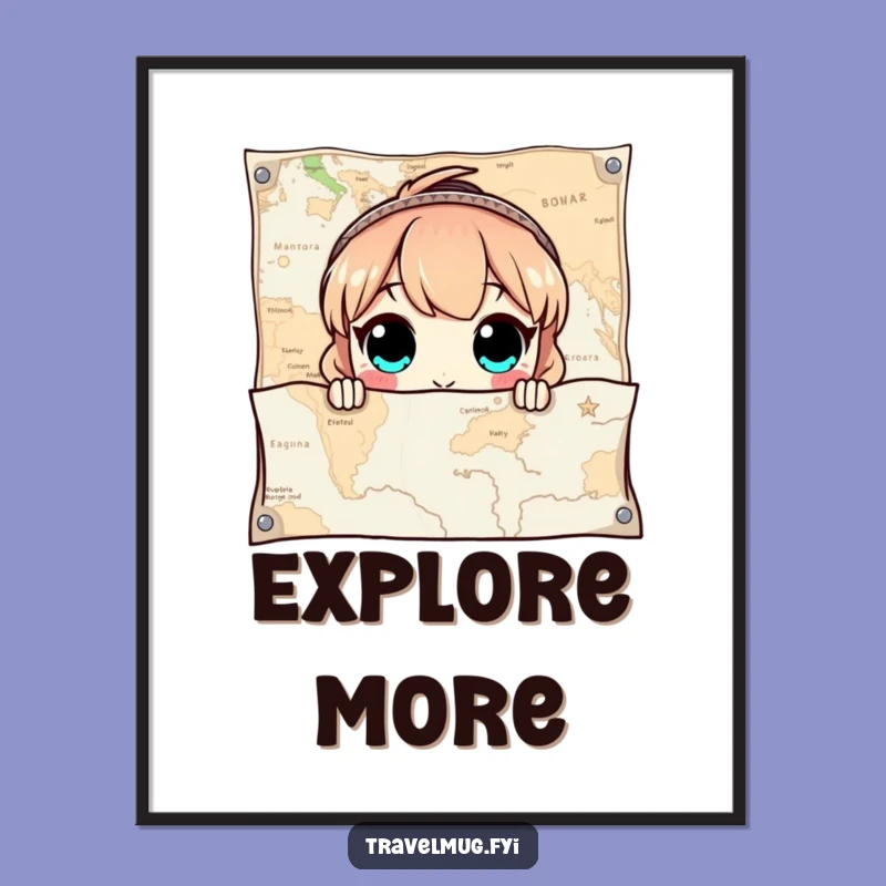 Funny Explorer Art Poster: Map Peeking Character, Whimsical Decor
