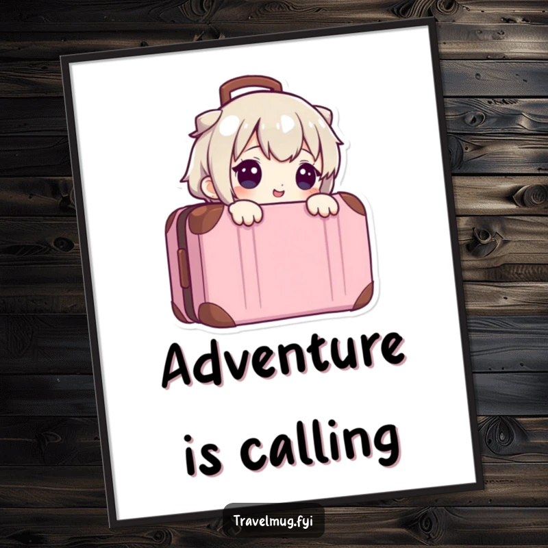 Funny poster art showing a cute character peeking from a suitcase, evoking a sense of adventure and anticipation.