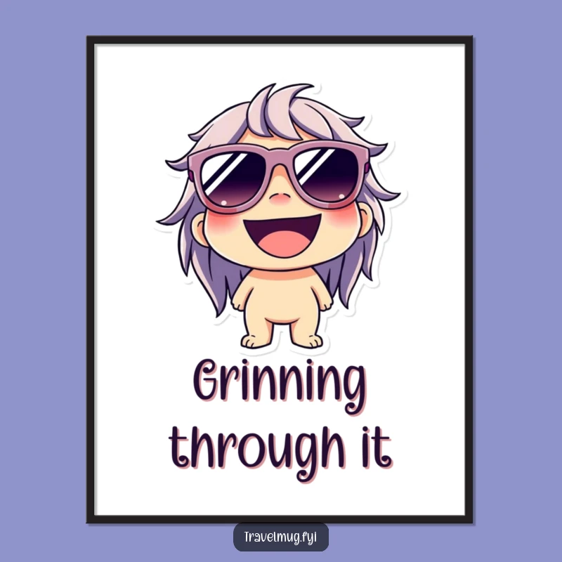 Funny Cool Grin Poster: Character's Sunglasses Style, Happy Art, Perfect Funny Gift