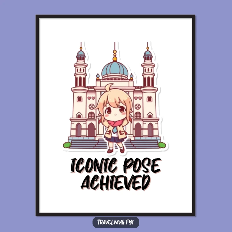 Funny Landmark Posing Character Poster: Hilarious Travel Wall Art
