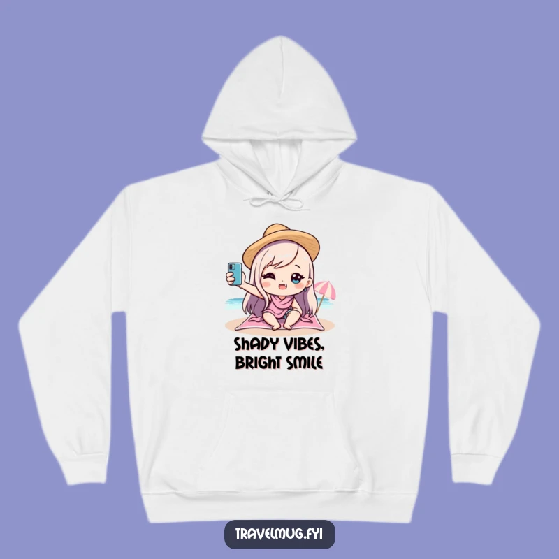 Stay warm and stylish with this funny kawaii beach selfie hoodie. It’s perfect for channeling those laid-back, happy vacation feels.