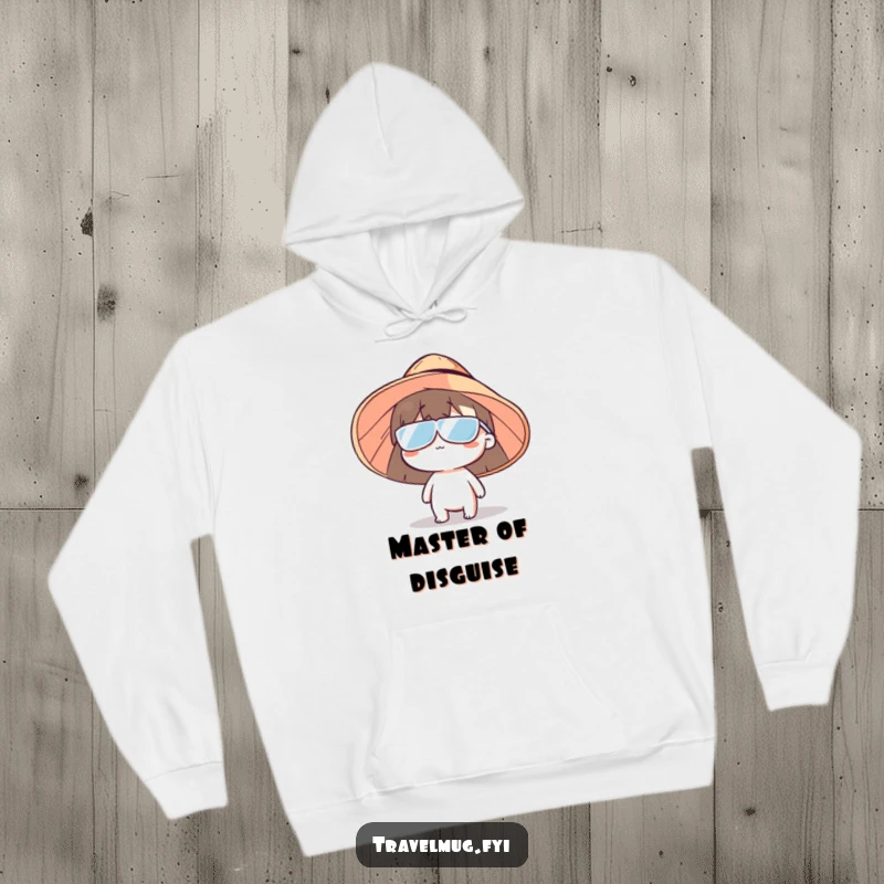 Funny sun hat character hoodie, a humorous figure with an oversized sun hat, offering warmth and laughs as a funny gift.