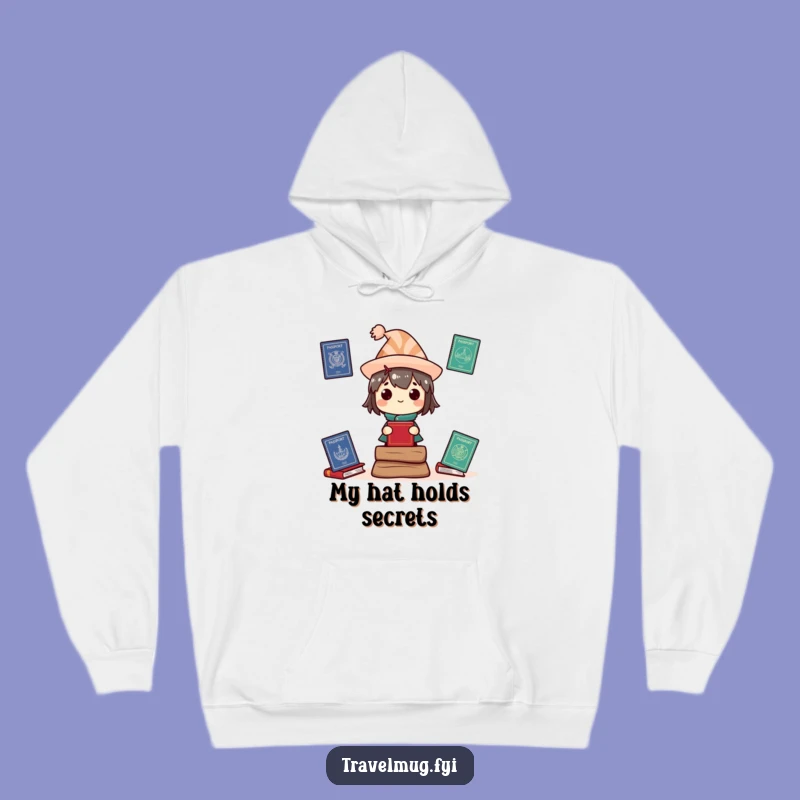 Funny Explorer Hoodie: Character with passports, the ultimate funny gift for travelers.