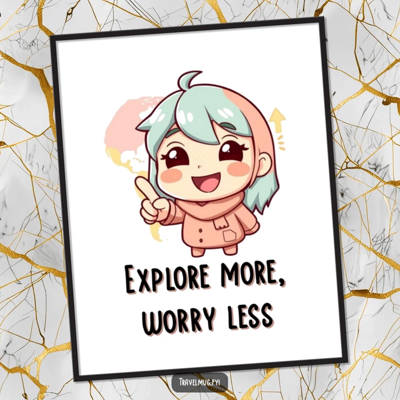 Funny Free Printable Wall Art: Smiling character pointing at a map with glee, planning an exciting adventure. Downloadable quirky decor.