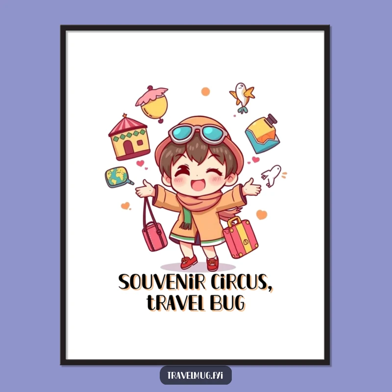 Free Printable Wall Art: Juggling Traveler, Funny Souvenir Downloadable Art.