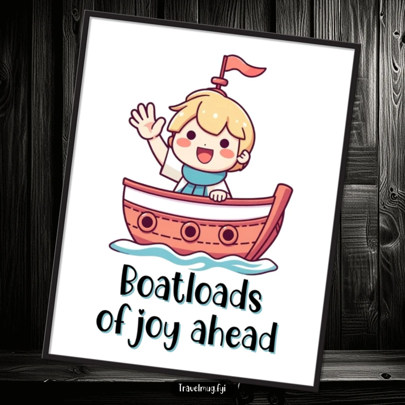 Funny Free Printable Wall Art of a character smiling and waving from a boat, offering a cheerful, seaside vibe.